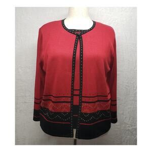 Vintage Alfred Dunner Red Metallic Knit Sweater L USA Made